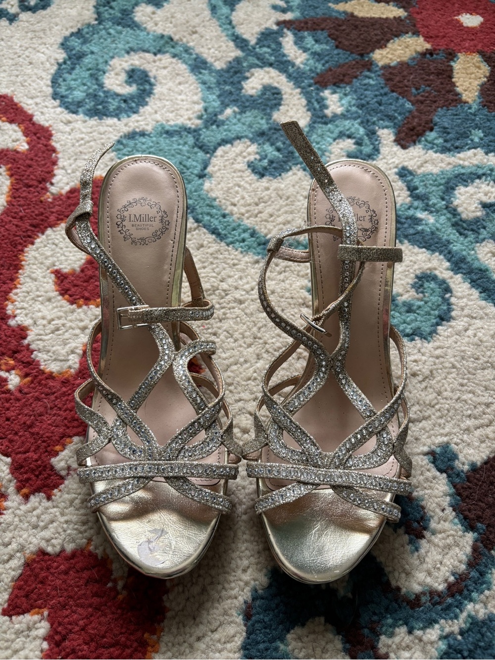 Gold Glitter Strappy Women's Heels